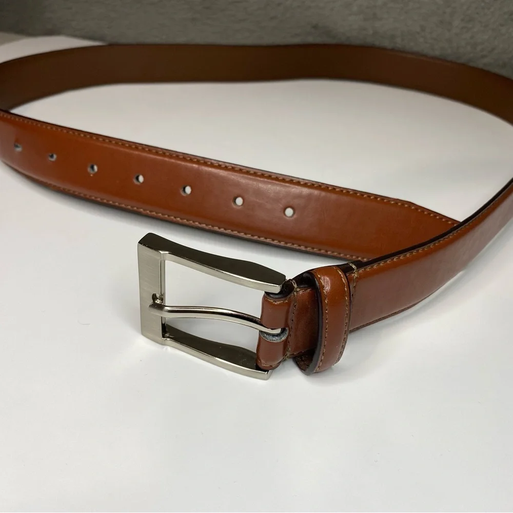 Men’s Size 44 Brown Genuine Leather Belt Silver Tone Buckle PB1288 11